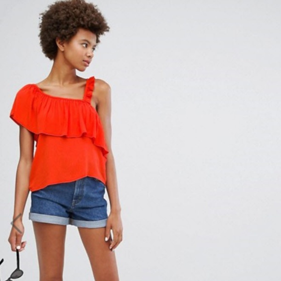 ASOS Red Top Off Shoulder With Asymetric Ruffle Crepe - Picture 5 of 5
